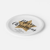 Elegant wit nepgoud ster vrolijk kerstfeest papieren bordje (Gekanteld)