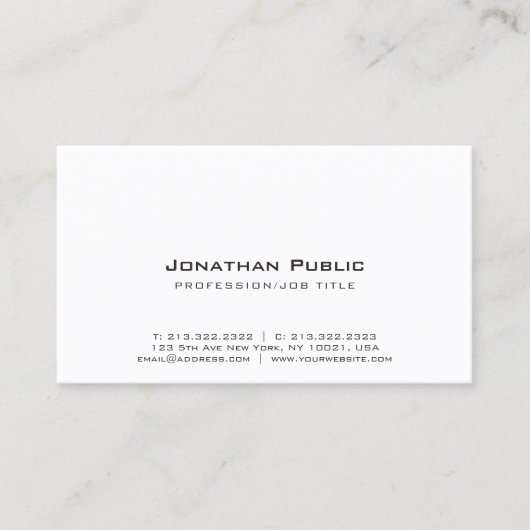 Elegant wit ontwerp modern creatief papier visitekaartje (Voorkant)