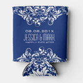 Elegant wit oppervlak met blauwe achtergrond blikjeskoeler (Voorkant)