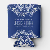 Elegant wit oppervlak met blauwe achtergrond blikjeskoeler (Achterkant)