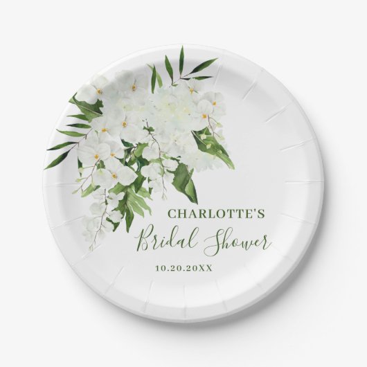 Elegant Wit Orchidee Boheems Bloemen Vrijgezellenf Papieren Bordje (Voorkant)