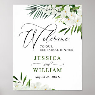 Elegant wit orchidee proefdiner welkom bord poster