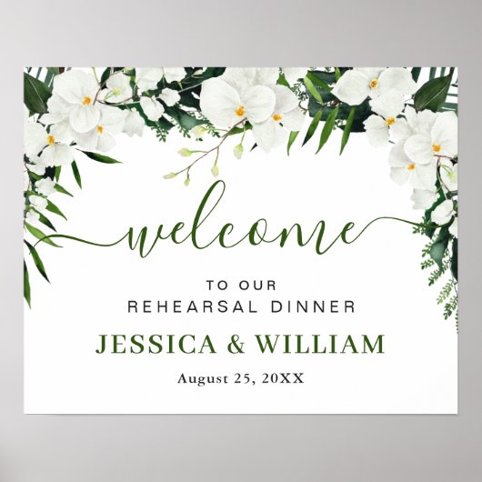 Elegant wit orchidee REPETITIE DINER Welkomstbord Poster (Voorkant)