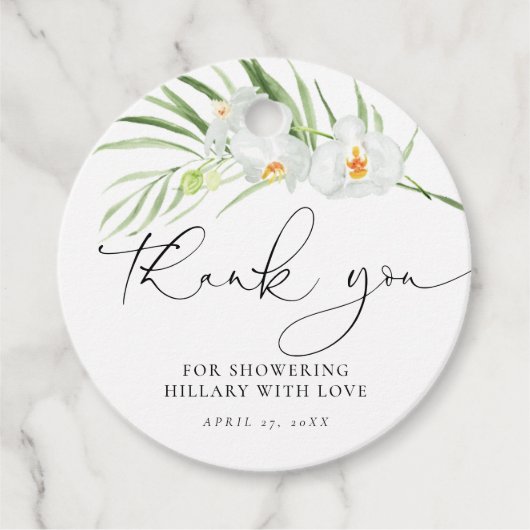 Elegant wit orchidee Vrijgezellenfeest Bedankjes Labels (Voorkant)