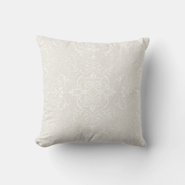 Elegant wit over lichtbeige damastpatroon kussen (Voorkant)