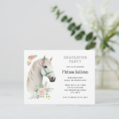 Elegant Wit Paard Boho Bloemen Afstuderen Invite Briefkaart (Staand voorkant)