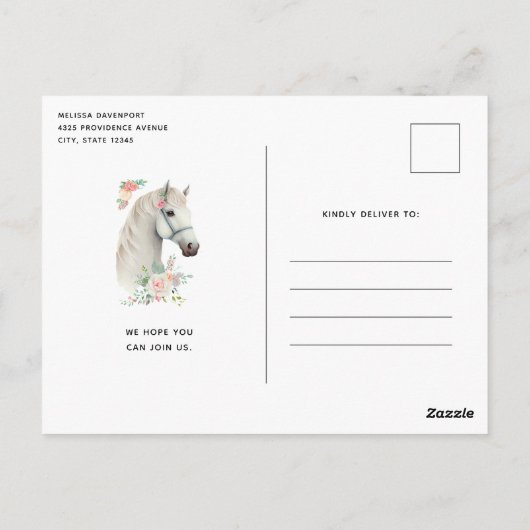 Elegant Wit Paard Boho Bloemen Afstuderen Invite Briefkaart (Achterkant)