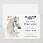 Elegant Wit Paard Boho Bloemen Afstuderen Kaart (Voorkant / Achterkant)