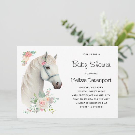 Elegant Wit Paard Boho Bloemen Baby shower Kaart (Staand voorkant)
