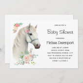 Elegant Wit Paard Boho Bloemen Baby shower Kaart (Voorkant / Achterkant)