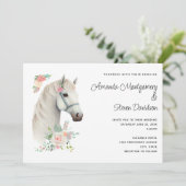 Elegant Wit Paard Boho Bloemen Bruiloft Kaart (Staand voorkant)