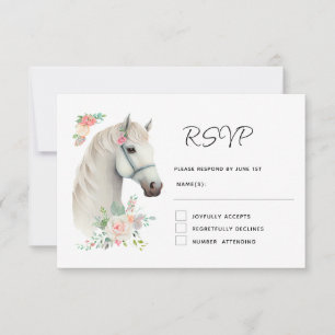 Elegant Wit Paard Boho Bloemen Bruiloft RSVP Kaartje