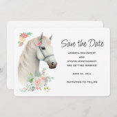 Elegant Wit Paard Boho Bloemen Bruiloft Save The Date (Voorkant / Achterkant)