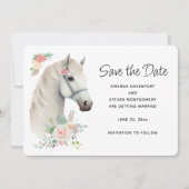 Elegant Wit Paard Boho Bloemen Bruiloft Save The Date (Voorkant)