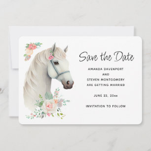 Elegant Wit Paard Boho Bloemen Bruiloft Save The Date