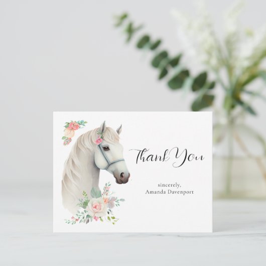 Elegant wit paard boho bloemen dank u briefkaart (Staand voorkant)