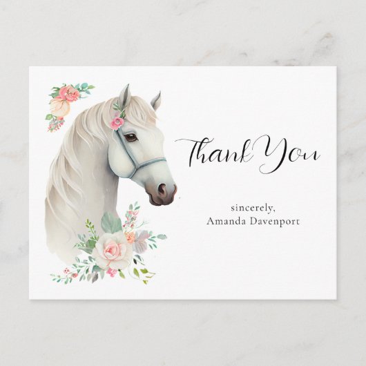 Elegant wit paard boho bloemen dank u briefkaart (Voorkant)