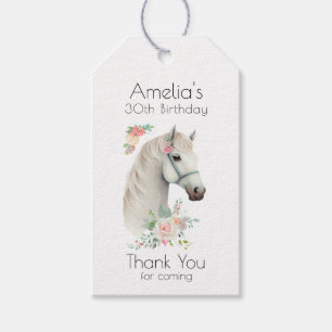 Elegant Wit Paard Boho Bloemen Verjaardag Dank u Cadeaulabel
