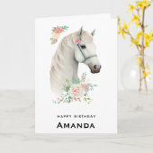 Elegant Wit Paard Boho Bloemen Verjaardag Kaart (Gele Bloem)