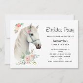 Elegant Wit Paard Boho Bloemen Verjaardag Kaart (Voorkant)