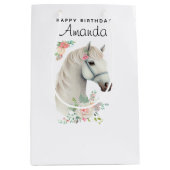 Elegant Wit Paard Boho Bloemen Verjaardag Medium Cadeauzakje (Voorkant)