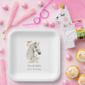 Elegant Wit Paard Boho Bloemen Verjaardag Papieren Bordje (Feest)