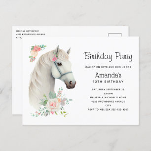 Elegant Wit Paard Boho Bloemen Verjaardag Uitnodig Briefkaart