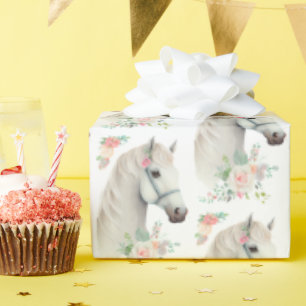 Elegant wit paard Boho bloemenpatroon Cadeaupapier