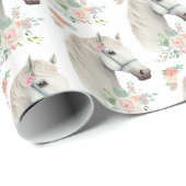 Elegant wit paard Boho bloemenpatroon Cadeaupapier (Rol Hoek)