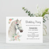 Elegant Wit Paard Boho Bloemige Verjaardag Kaart (Staand voorkant)