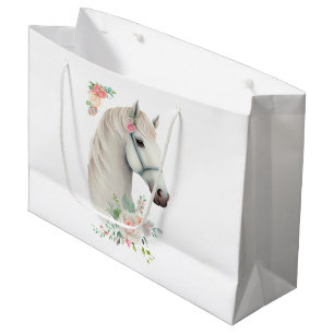 Elegant Wit Paard Boho Floral Groot Cadeauzakje