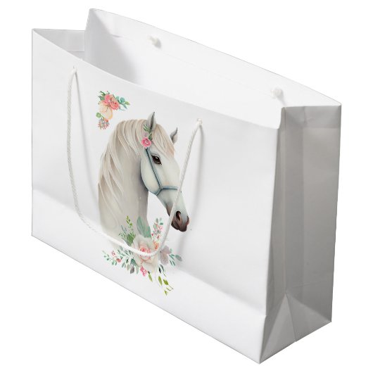 Elegant Wit Paard Boho Floral Groot Cadeauzakje (Voorkant Gekanteld)