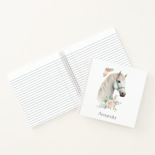Elegant Wit Paard Boho Floral Notitieboek