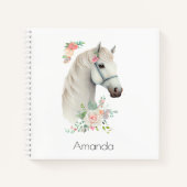 Elegant Wit Paard Boho Floral Notitieboek (Voorkant)
