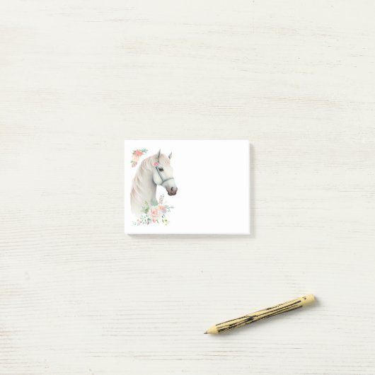 Elegant Wit Paard Boho Floral Post-it® Notes (Op bureau)