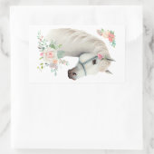 Elegant Wit Paard Boho Floral Rechthoekige Sticker (Tas)