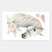 Elegant Wit Paard Boho Floral Rechthoekige Sticker (Voorkant)