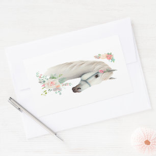 Elegant Wit Paard Boho Floral Rechthoekige Sticker