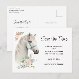 Elegant Wit Paard Boho Floral Save the Date Uitnodiging Briefkaart
