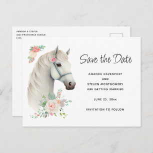 Elegant Wit Paard Boho Floral Save the Date Uitnodiging Briefkaart