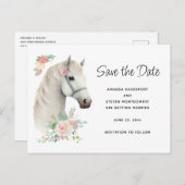 Elegant Wit Paard Boho Floral Save the Date Uitnodiging Briefkaart (Voorkant / Achterkant)
