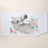 Elegant Wit Paard Boho Floral Strandlaken (Voorkant)