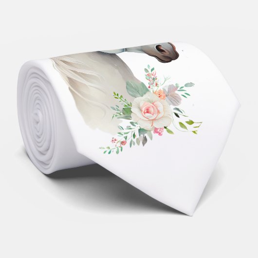 Elegant Wit Paard Boho Floral Stropdas (Opgerold)