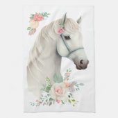 Elegant Wit Paard Boho Floral Theedoek (Verticaal)