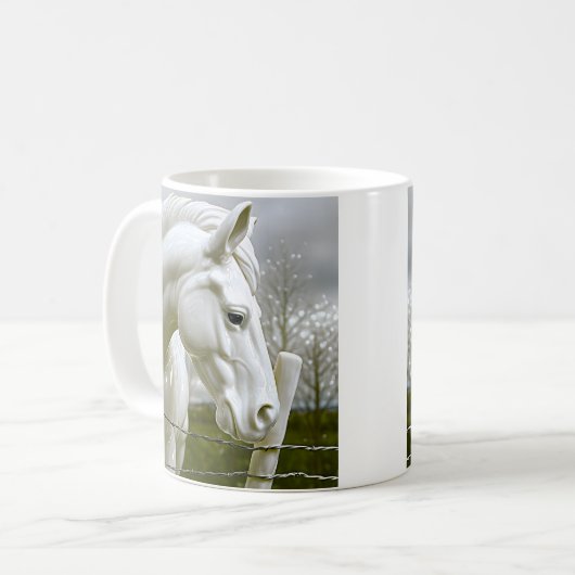 Elegant wit paard koffiemok (Voorkant links)