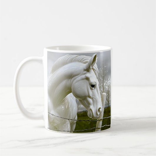 Elegant wit paard koffiemok (Links)