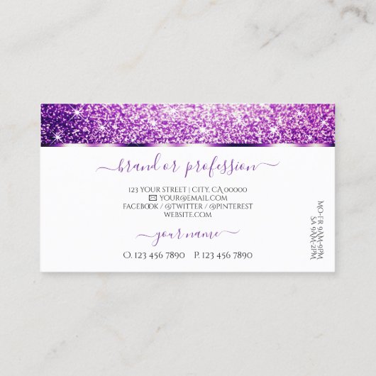 Elegant Wit Paarse Glitter Spark Stars Noble Visitekaartje (Achterkant)
