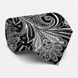 Elegant Wit Paisley op Zwarte Achtergrond Stropdas