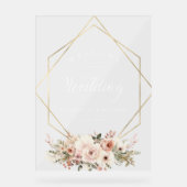 Elegant, wit, pastel, bloem, geometrische bruiloft acryl bord (Voorkant)