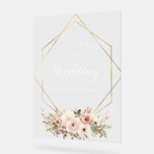 Elegant, wit, pastel, bloem, geometrische bruiloft acryl bord (Hoek)